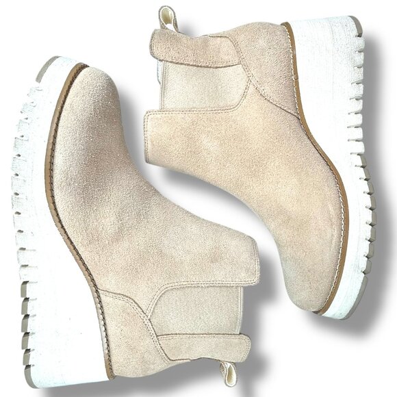 Cole Haan ZeroGrand Suede City Wedge Boots Beige Size 8 Casual Minimalist - Picture 10 of 13